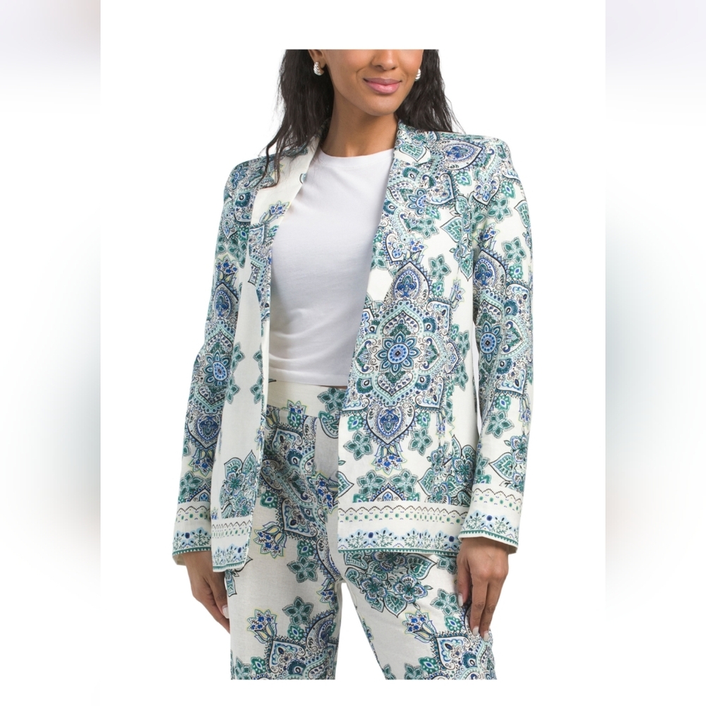 RACHEL ZOE LINEN BLEND PRINTED SUSTAINABLE BLAZER SIZE S